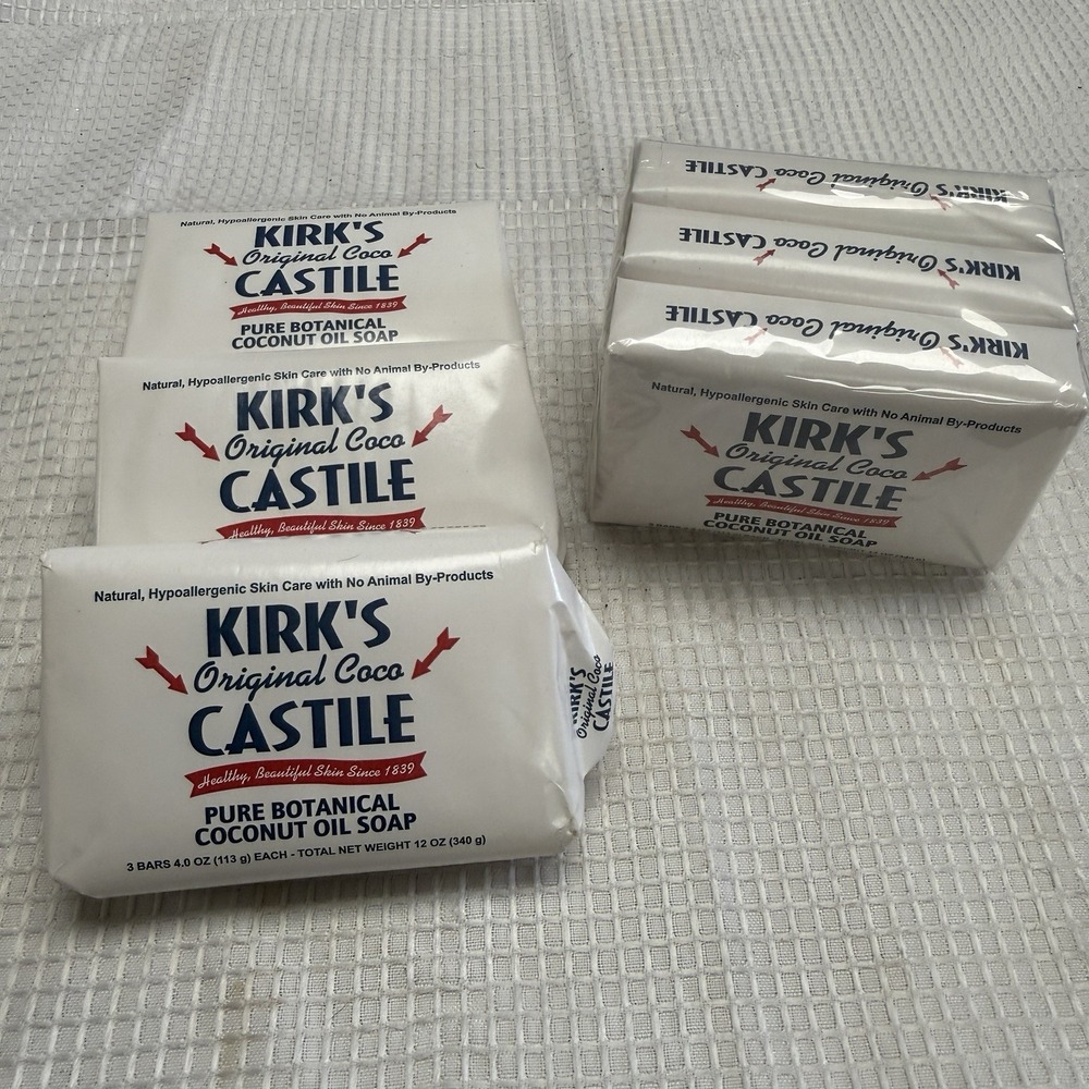 6 - 4 oz Bars Kirk's Castile Coco Oil Soap Natural Hypoallergenic